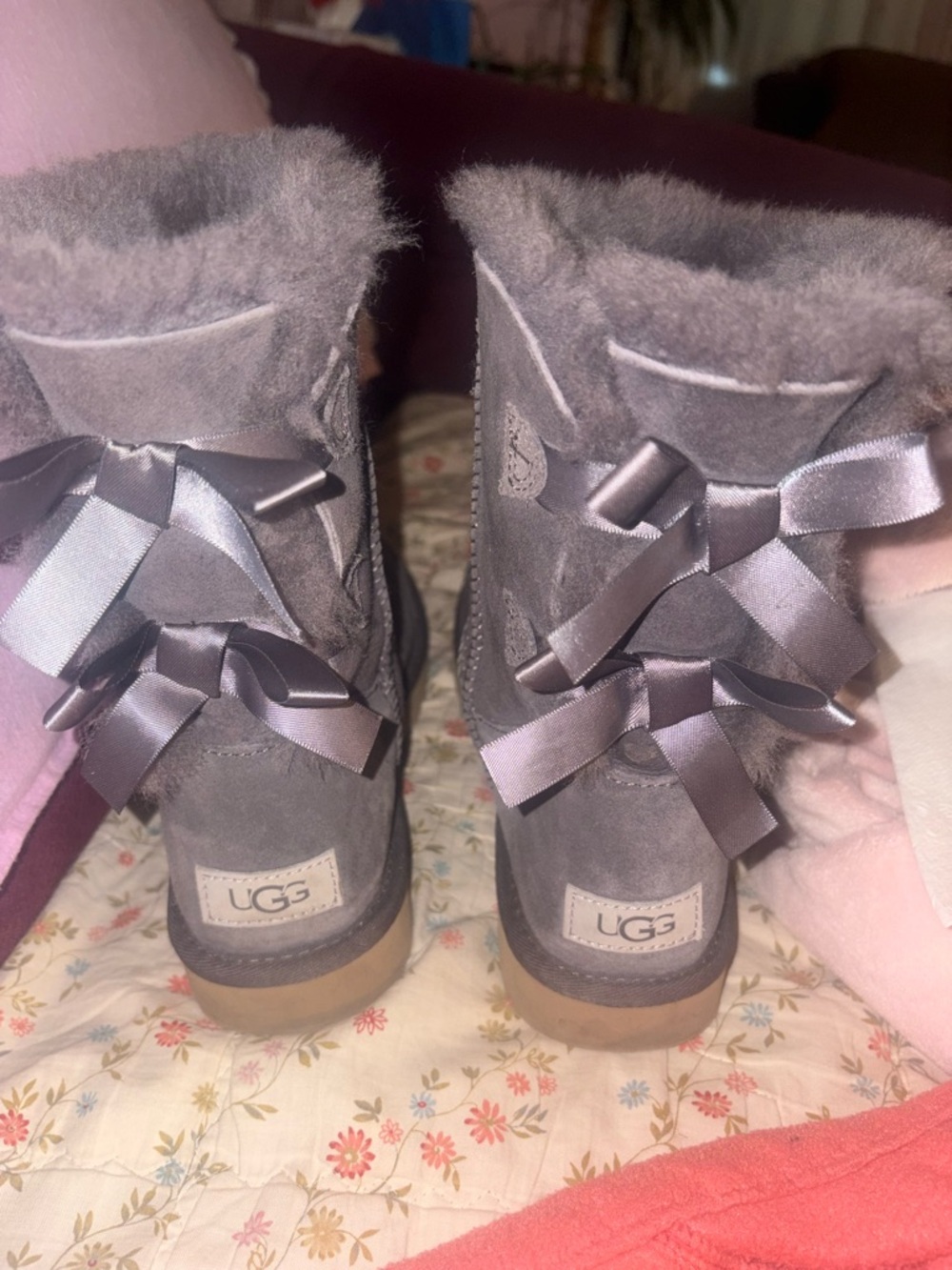 UGG Gray Suede Back-Bow Short Boots